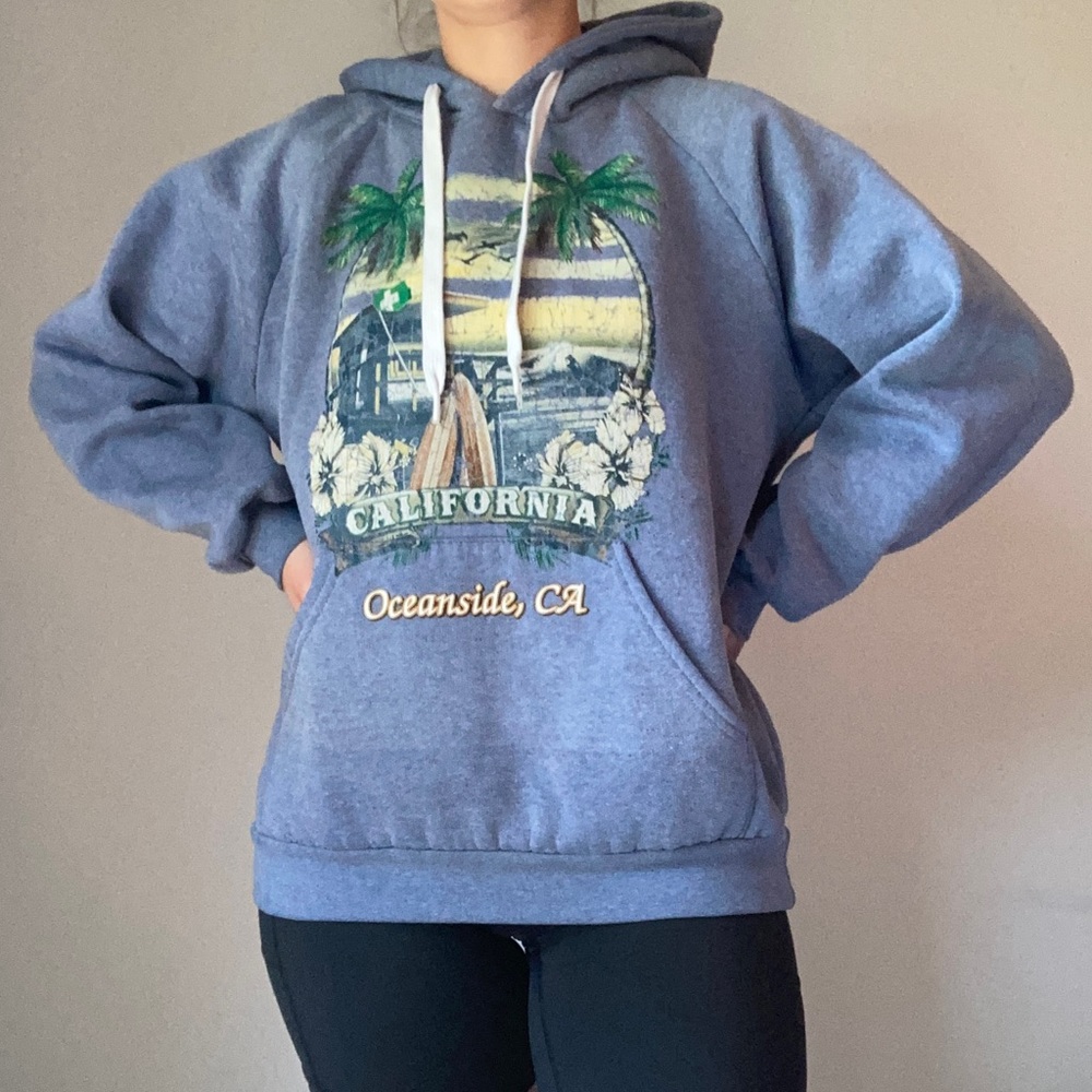 Oceanside California Graphic Blue Hooded Sweatshirt
